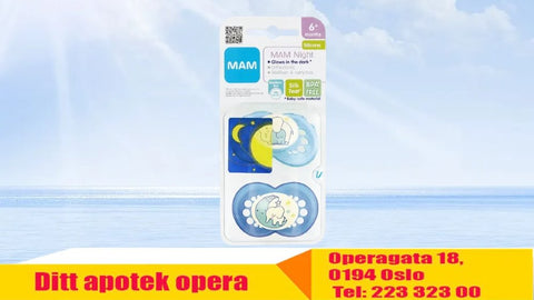 Mam Night Silk smokk som lyser i mørket blue 6m+ 2 stk, 811008