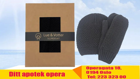 Lue og votter i ull sort, 983358