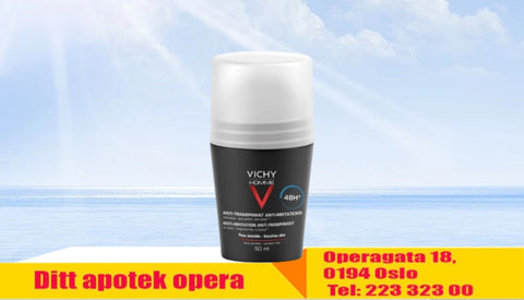 Vichy Homme 48h antiperspirant roll-on deodorant uten parfyme 50ml, 902860