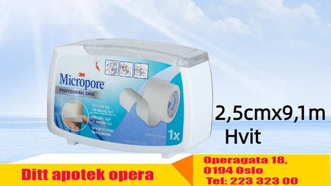 Micropore Tape, Professional Care hvit 2,5cmx9,14m m/lukket dispenser 1stk