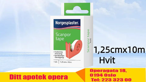 Scanpor bandasjetape hvit med dispenser 1,25cmx10m 1 stk