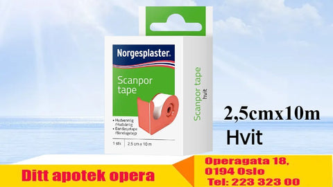 Scanpor bandasjetape hvit med dispenser 2,5cmx10m 1 stk